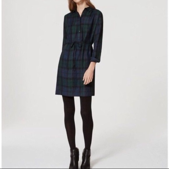 LOFT Dresses Loft Black Watch Plaid Shirt Dress Tall Poshmark